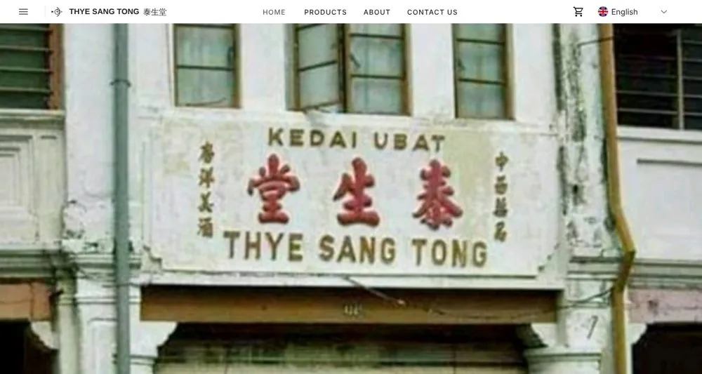 Thye Sang Tong website homepage showing the original shop sign